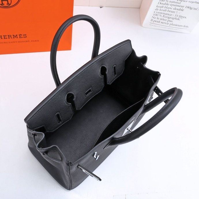 H**me5 Birkin Black For Women Silver Toned Hardware 11.8in/30cm