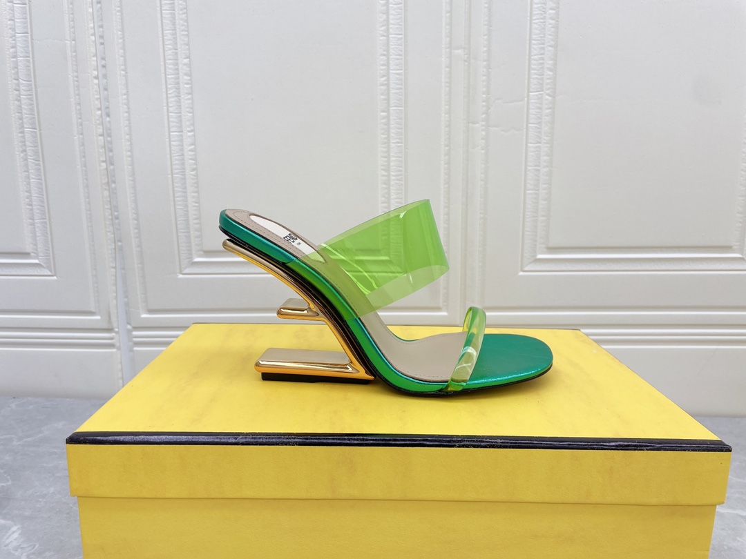 F**di First Green Transparent High-Heeled Sandals For Women