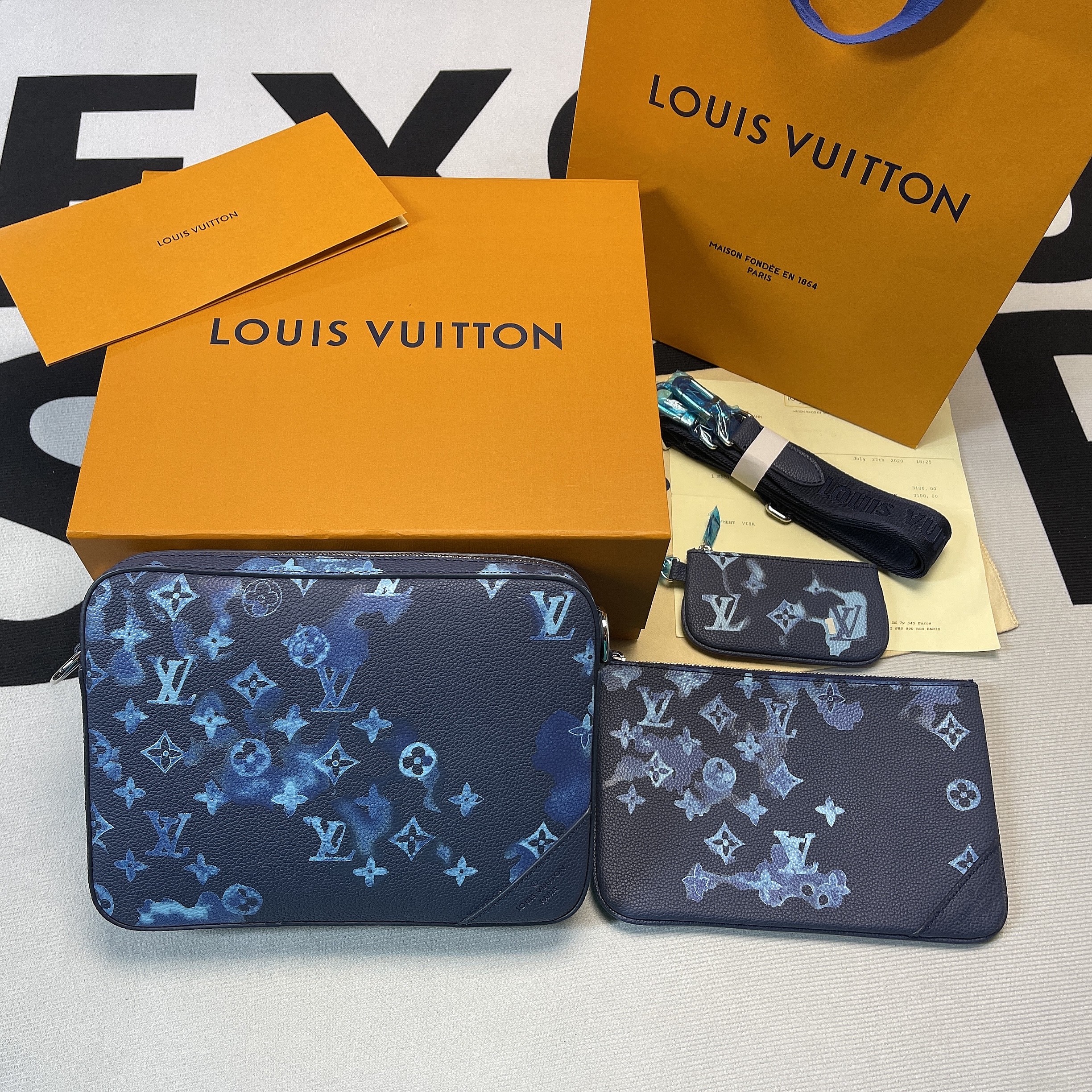 L0vis Vvtt0n Trio Messenger Ink Watercolor Blue For Men, Men’s Bags, Shoulder And Crossbody Bags 9.5in/25cm LV M57840