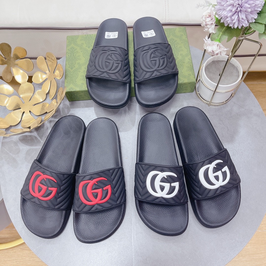 Gvc*1 Men’s Quilted GG Rubber Slide Black And Red For Men 601041