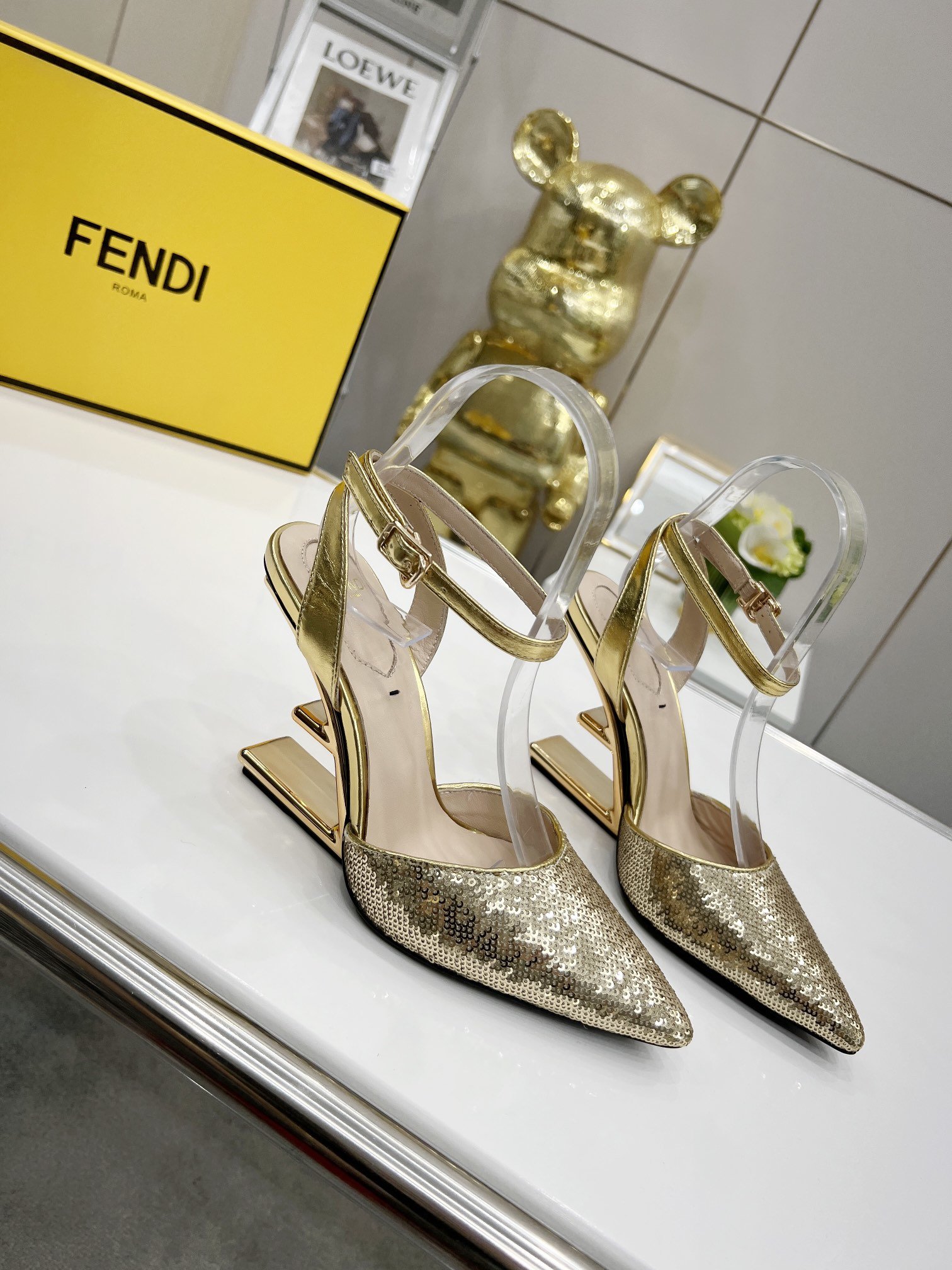 F**di First Gold Glitter High-Heeled Slingbacks For Women