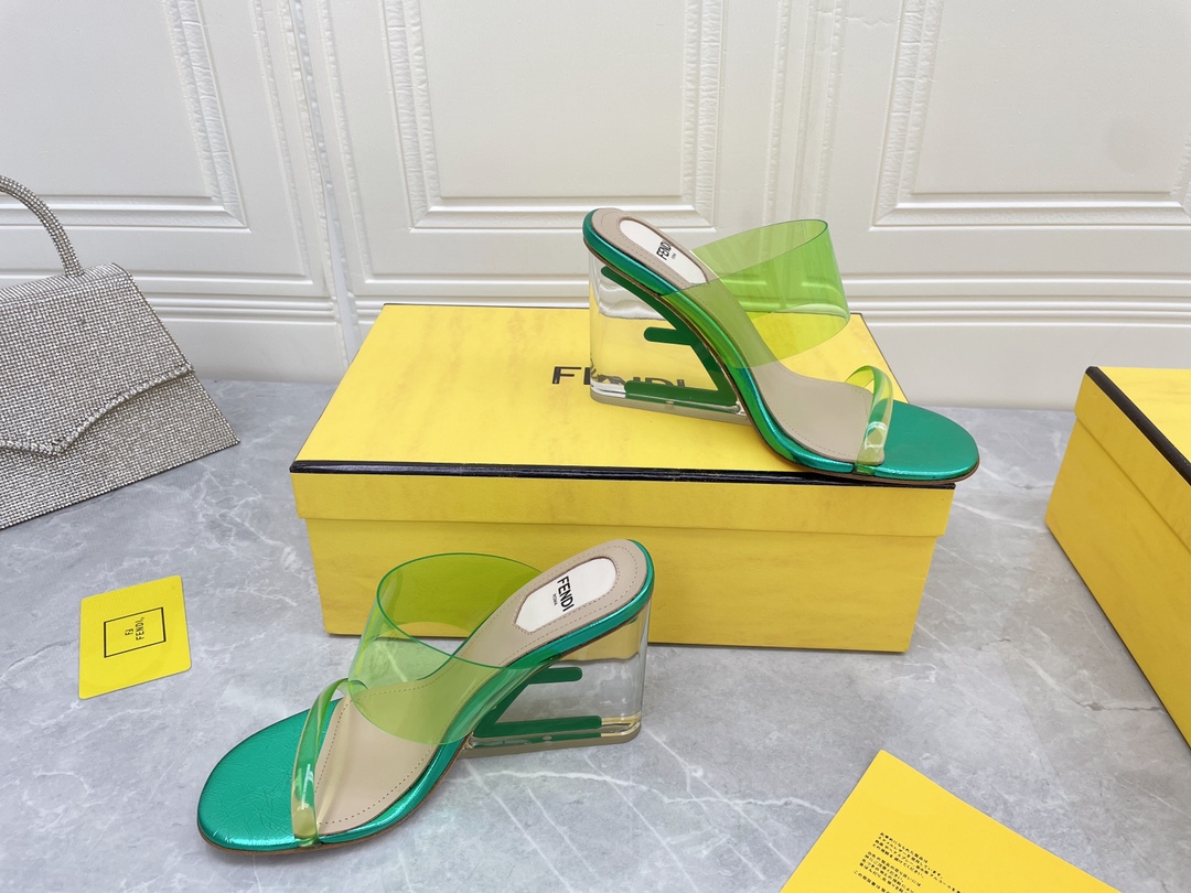 F**di First Green Transparent High-Heeled Sandals For Women