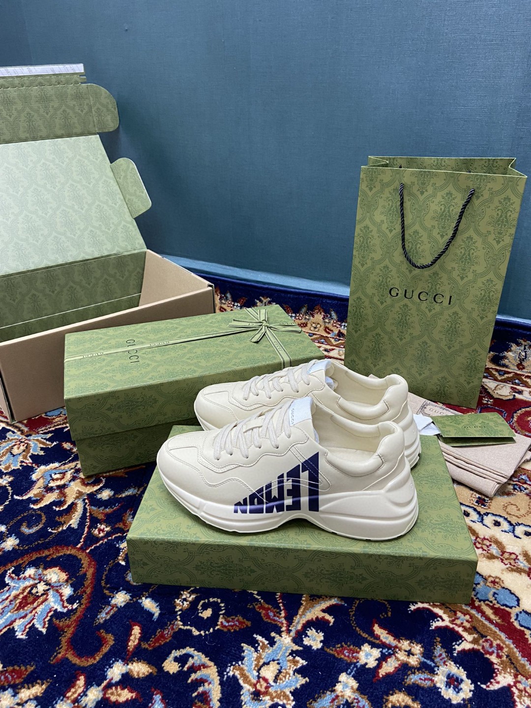 Gvc*1 Men’s Rhyton Sneakers With Lemon Gvc*1 White Ivory For Men ‎684899 DRW00 9522