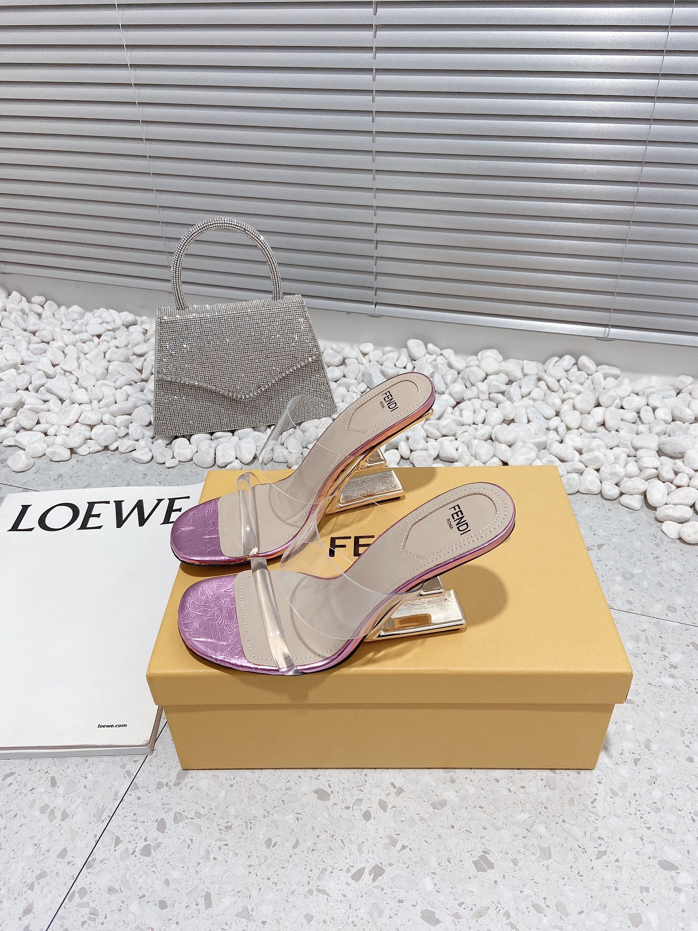 F**di First Pink Transparent High-Heeled Sandals For Women