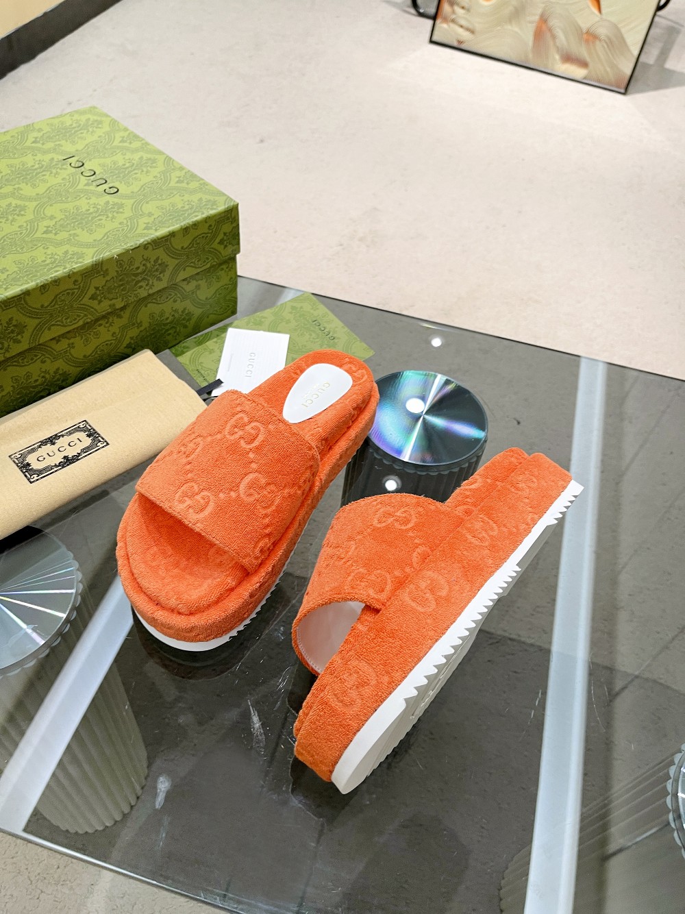 Gvc*1 Women’s GG Platform Sandal Orange For Women GG ‎700599 U2O00 7519