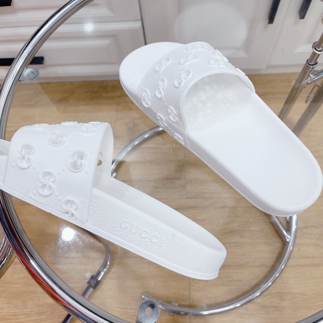 Gvc*1 Women’s Rubber GG Slide Sandals White For Women 573922 JDR00 9014