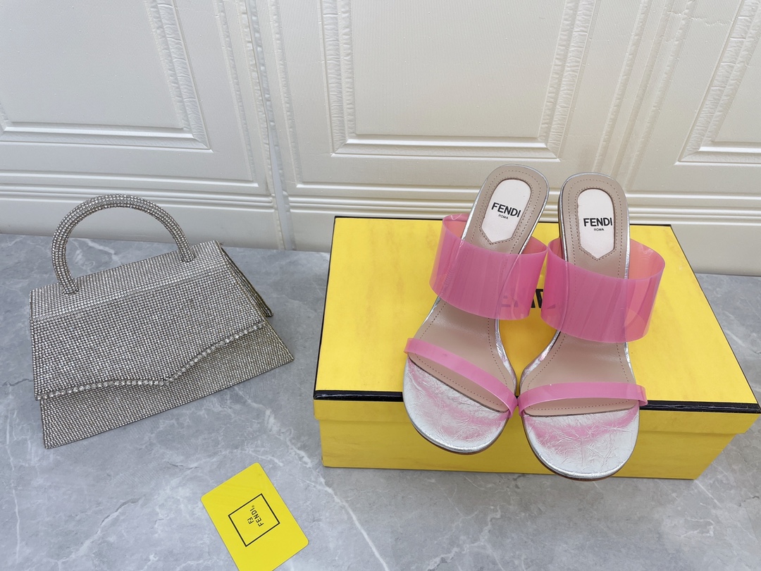 F**di First Pink Transparent High-Heeled Sandals For Women
