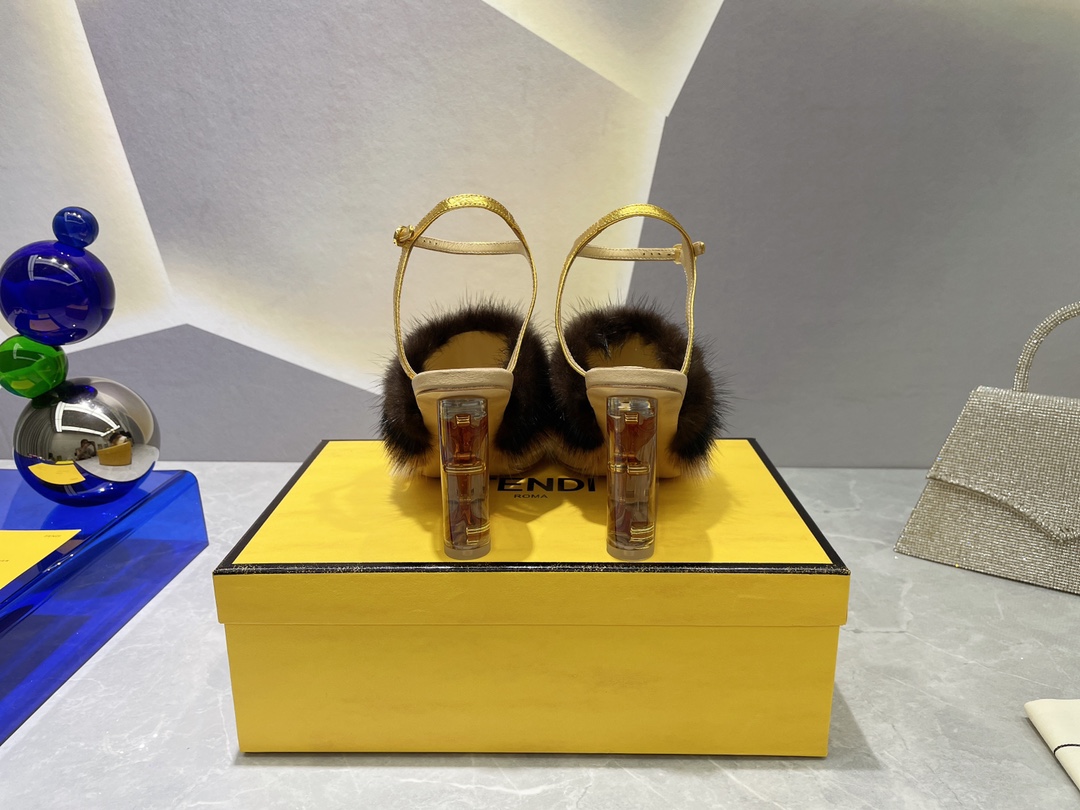 F**di First White Mink High-Heeled Sandals For Women 8X8275AI11F1H00