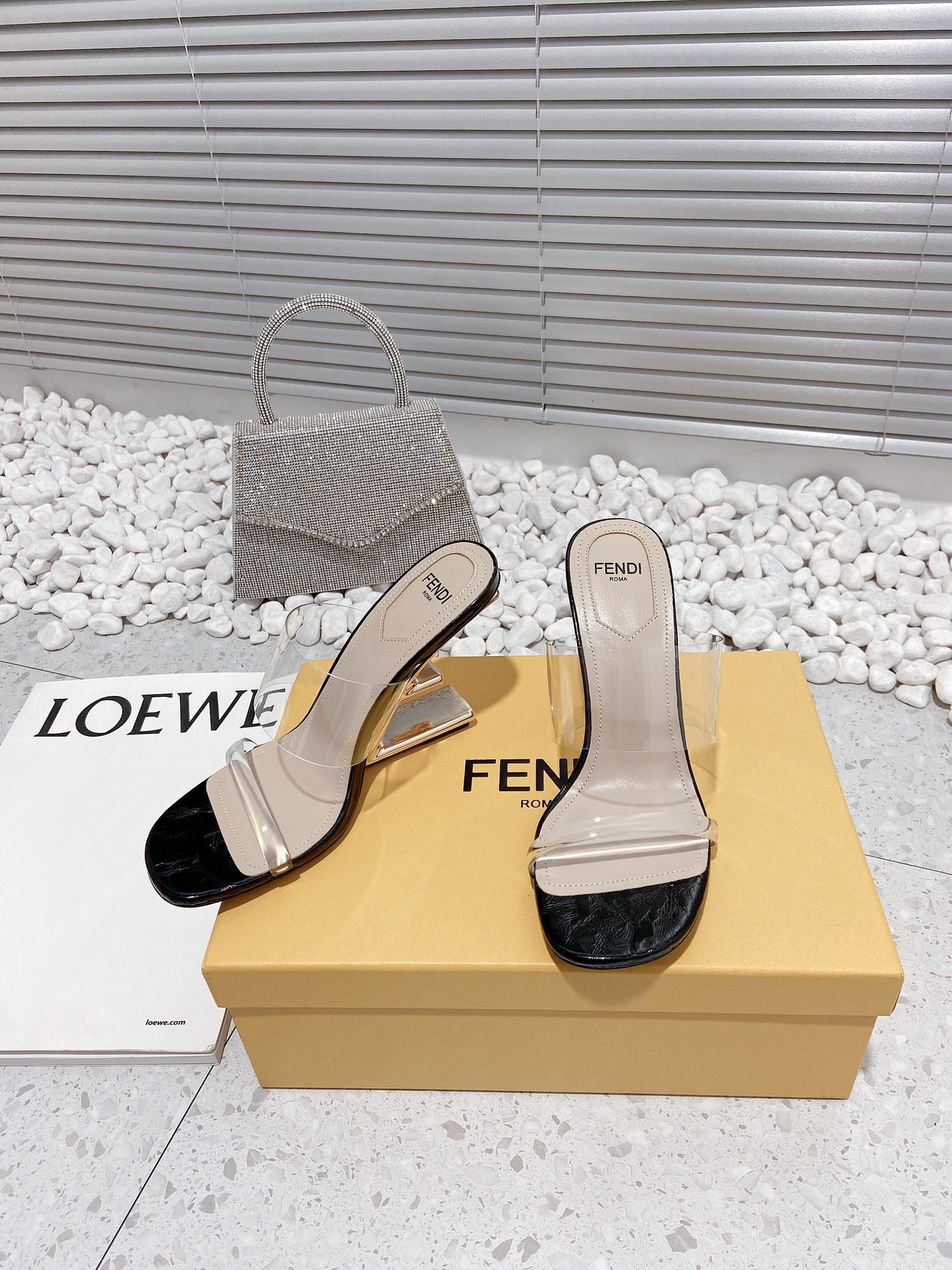 F**di First Black Transparent High-Heeled Sandals For Women