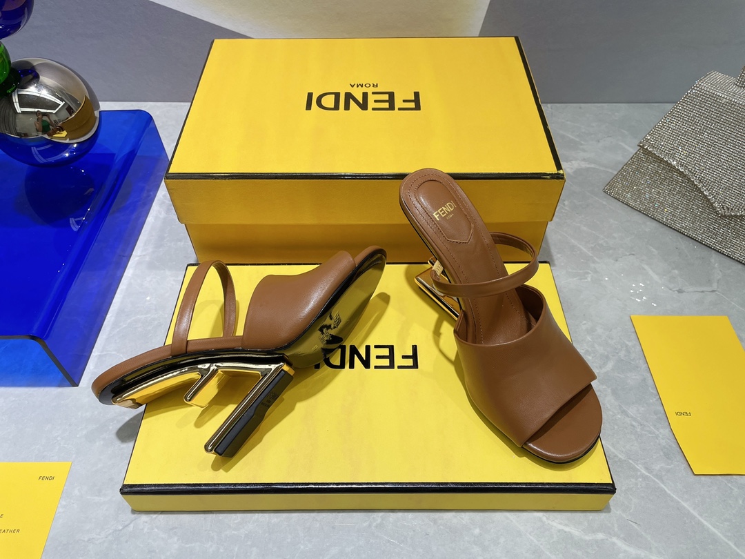 F**di First Brown High-Heeled Sandals For Women 8R8212NA7F148R