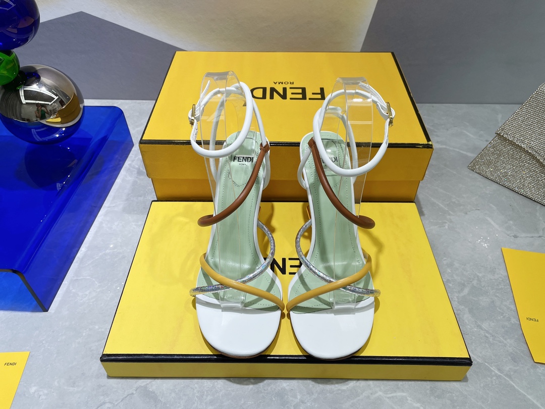 F**di First White Nappa High-Heeled Sandals For Women 8X8274AHIUF1GZS