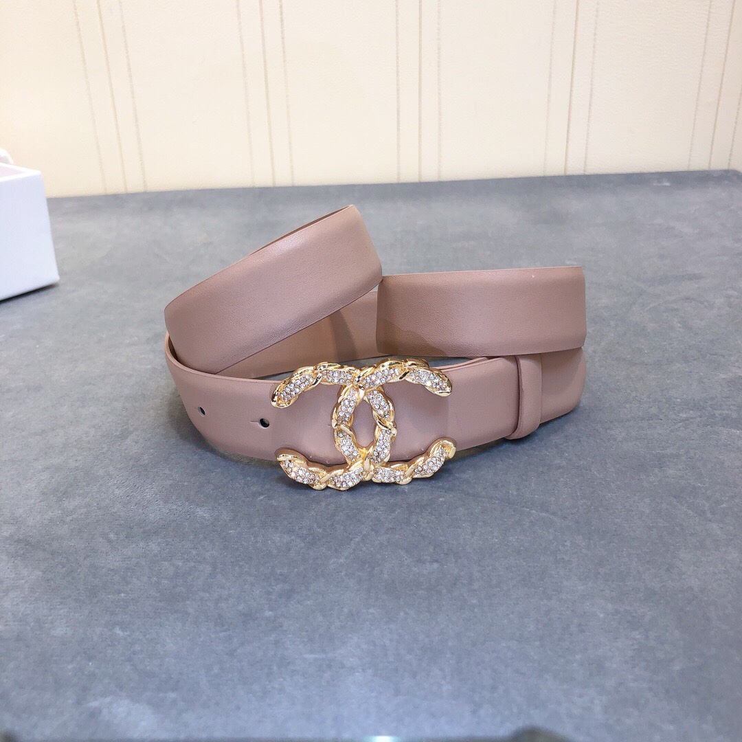 Ch**el Belt With Double C Buckle Beige Women Belt