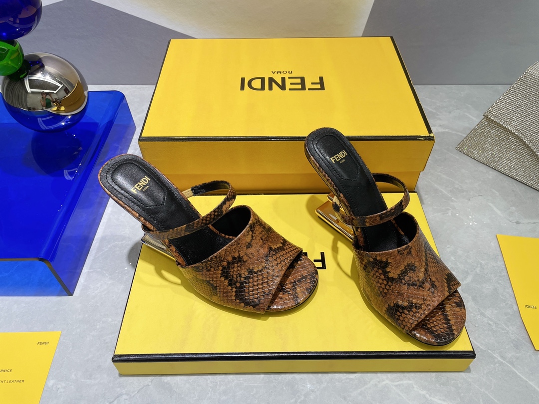 F**di First Dark Brown Python High-Heeled Sandals For Women