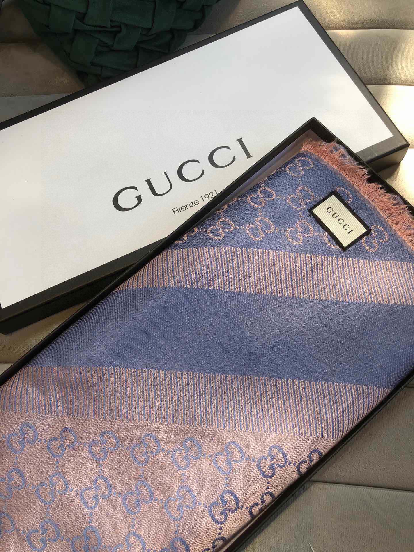 Gvc*1 GG Jacquard Silk Wool Shawl Blue 55in/140cm