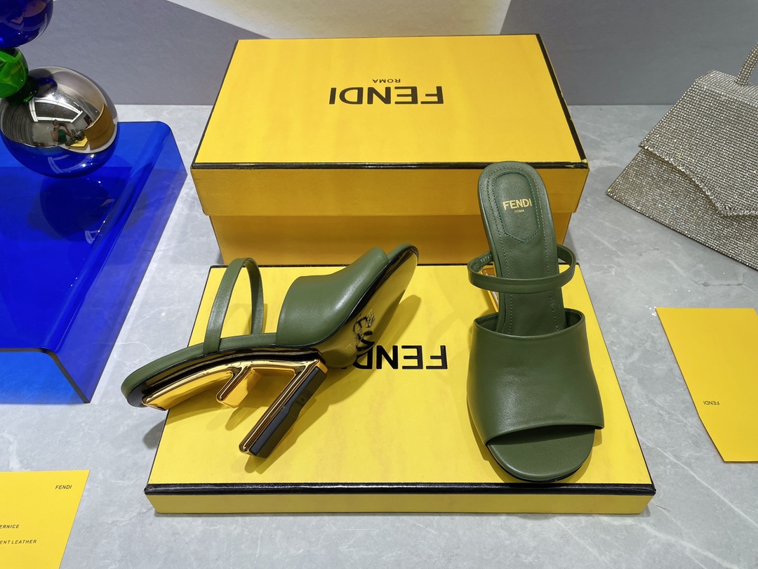 F**di First Dark Green High-Heeled Sandals For Women