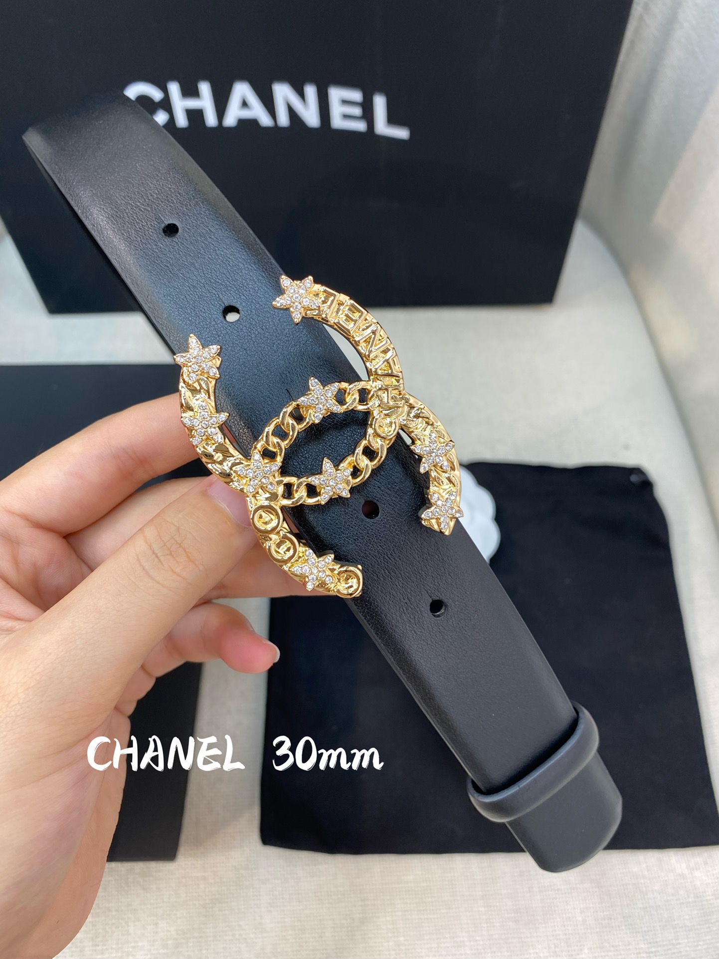Ch**el Belt With Double C Buckle Black Women Belt