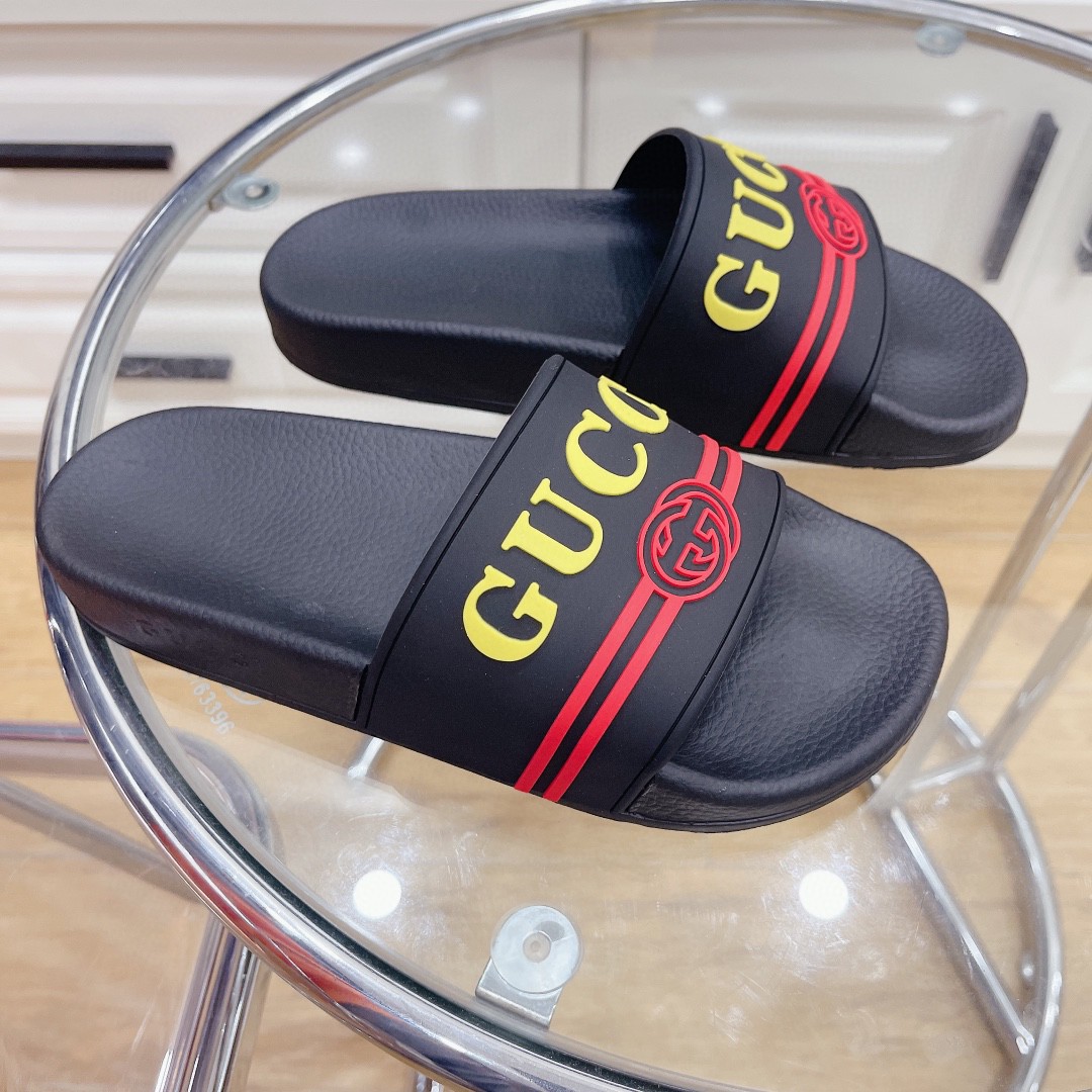 Gvc*1 Men’s Logo Rubber Slide Black Red And Yellow For Men 522887