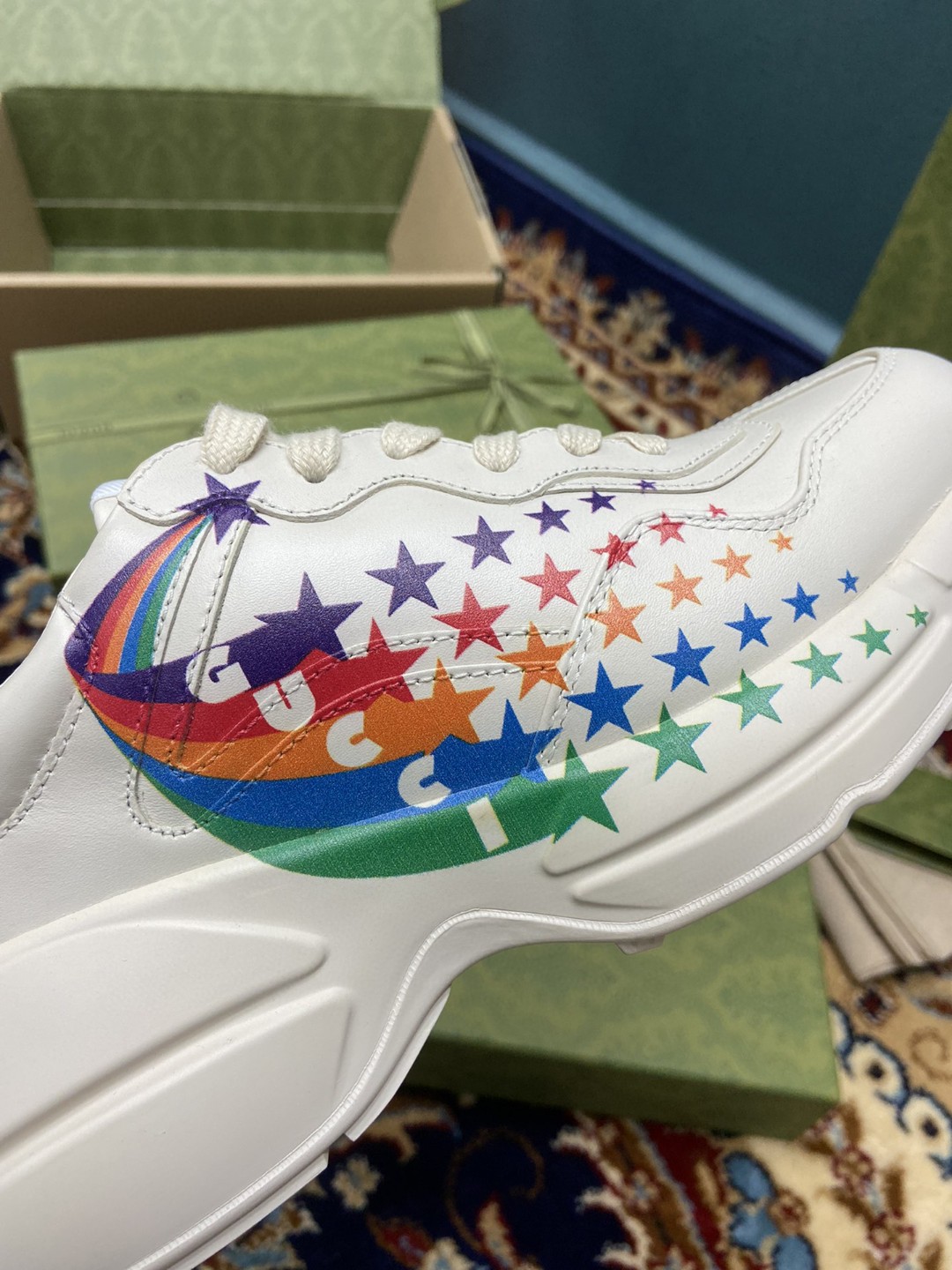 Gvc*1 Men’s Rhyton Sneakers With Gvc*1 Stars White Ivory For Men ‎684899