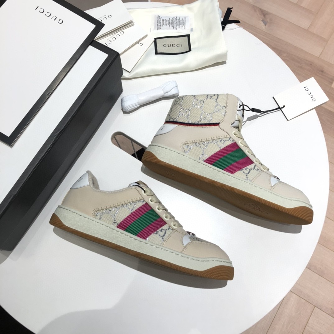 Gvc*1 Men’s Screener GG High-Top Beige Pink Green For Men 5637309