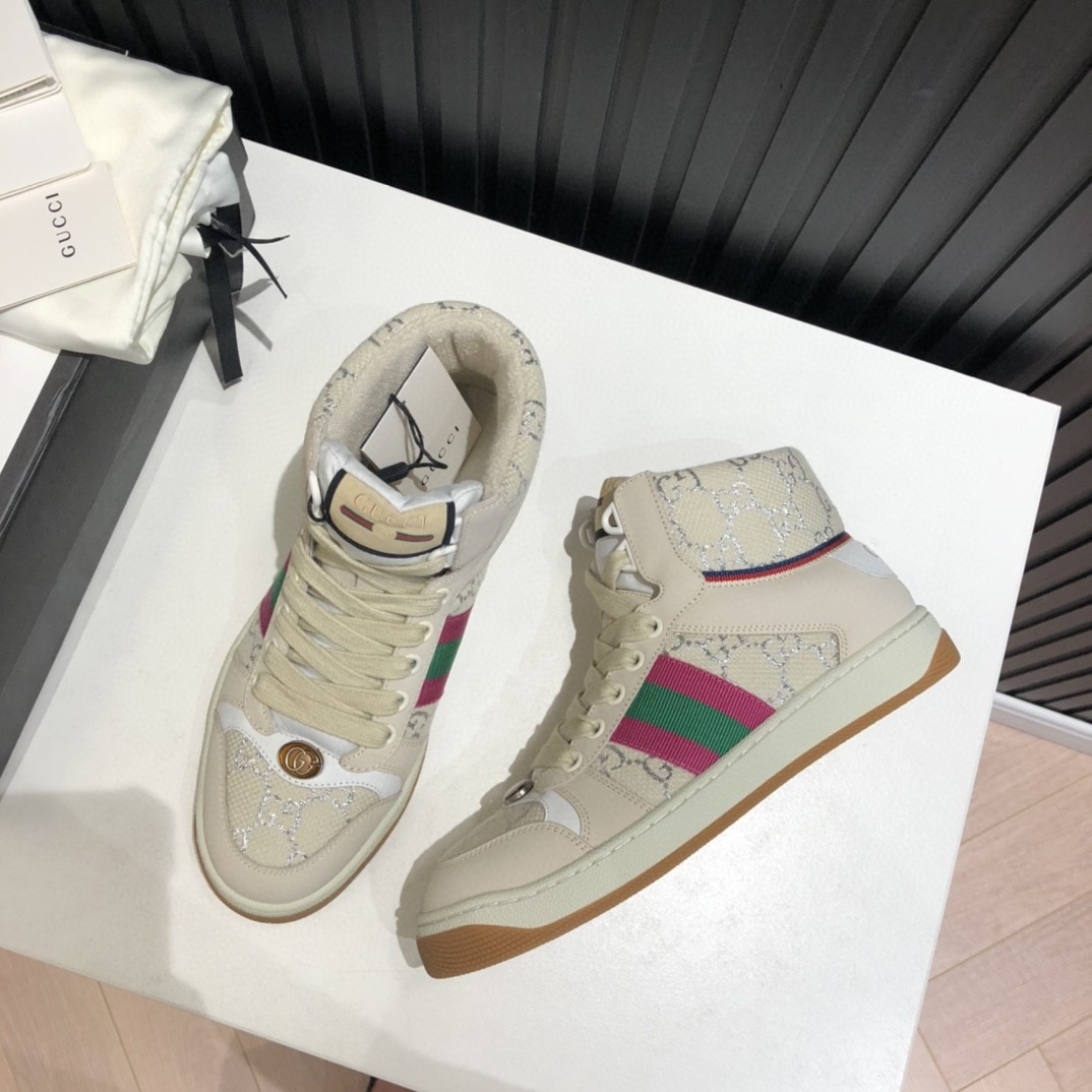 Gvc*1 Men’s Screener GG High-Top Beige Pink Green For Men 5637309