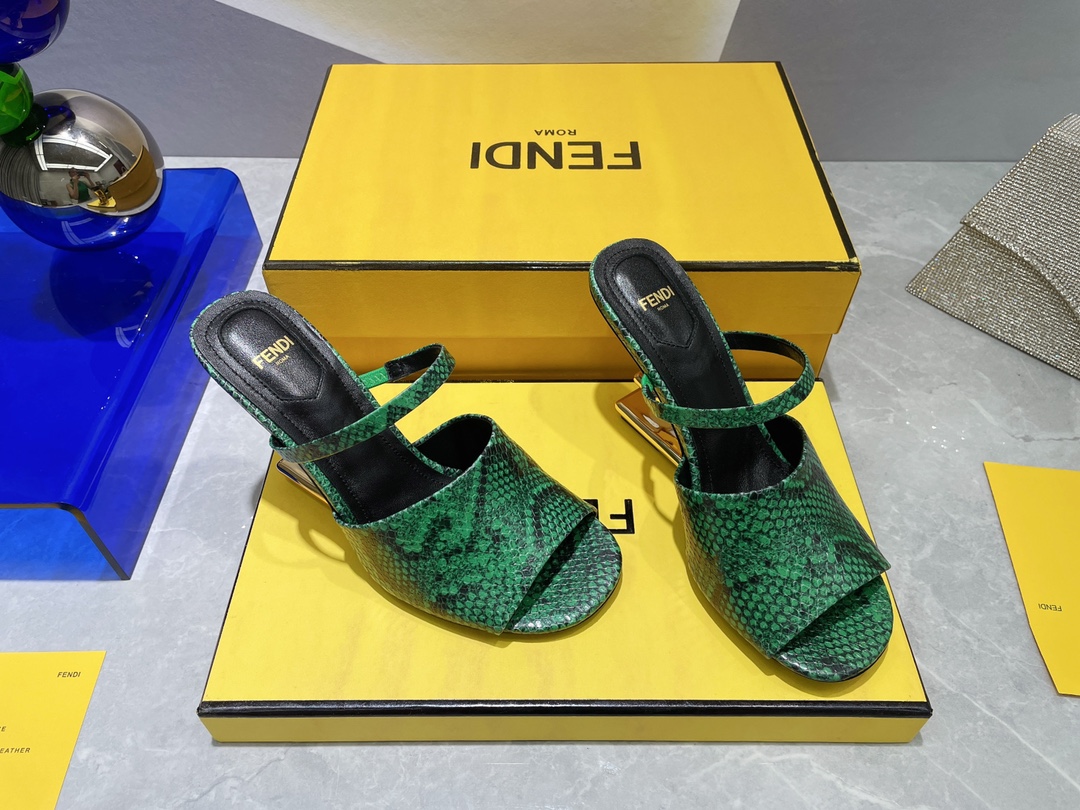 F**di First Green Python High-Heeled Sandals For Women