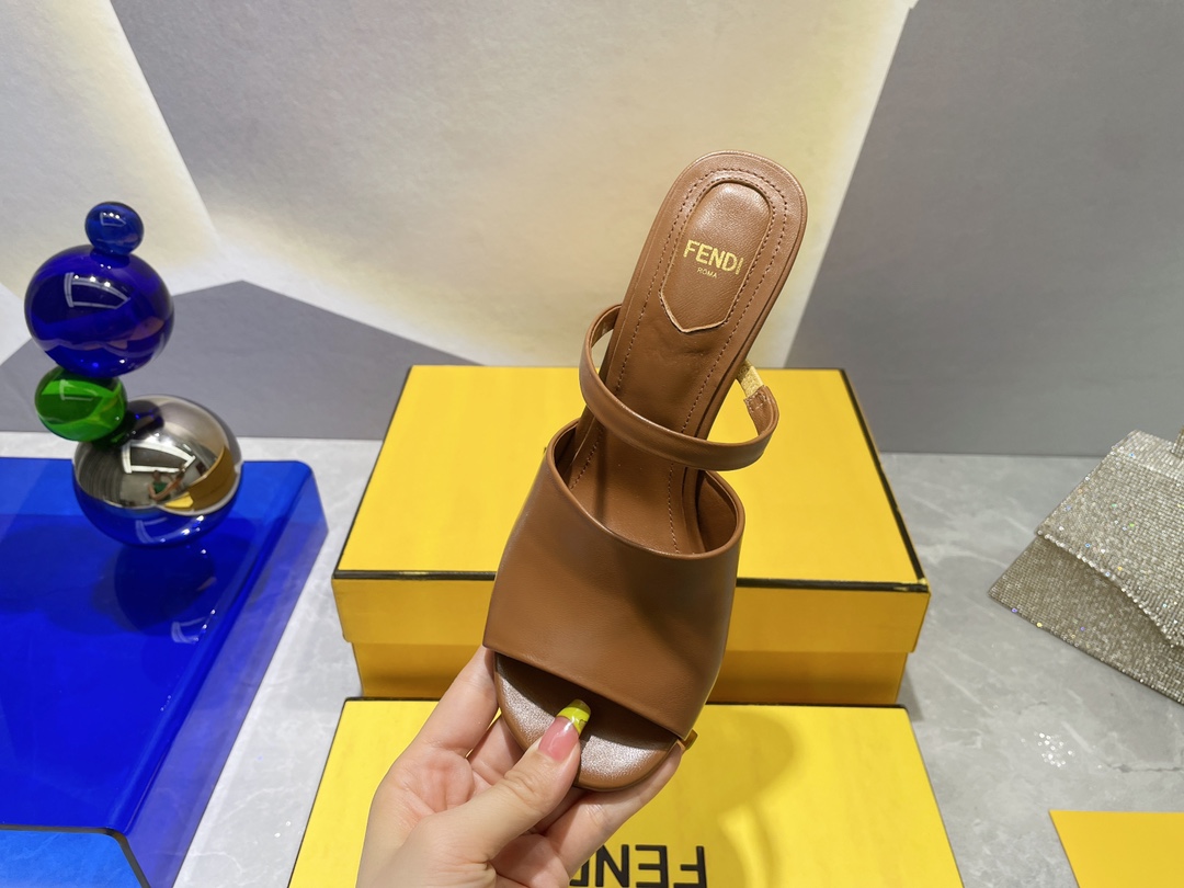 F**di First Brown High-Heeled Sandals For Women 8R8212NA7F148R