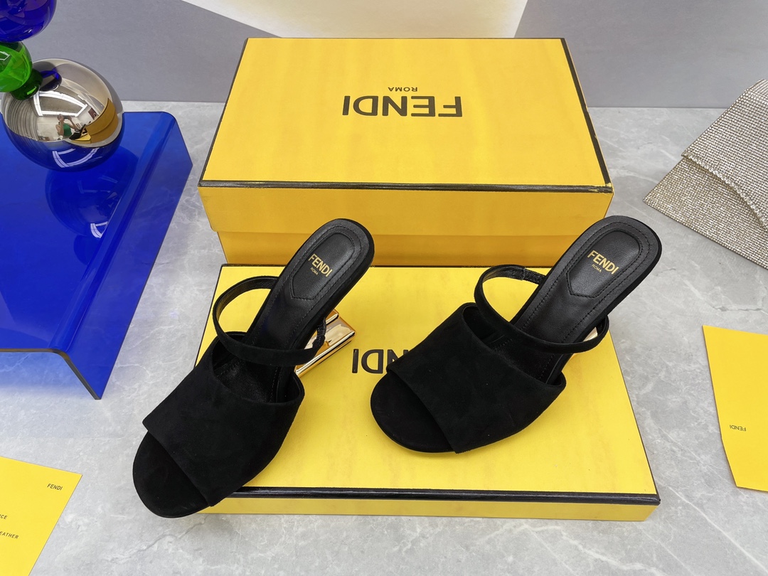 F**di First Black Velvet High-Heeled Sandals For Women