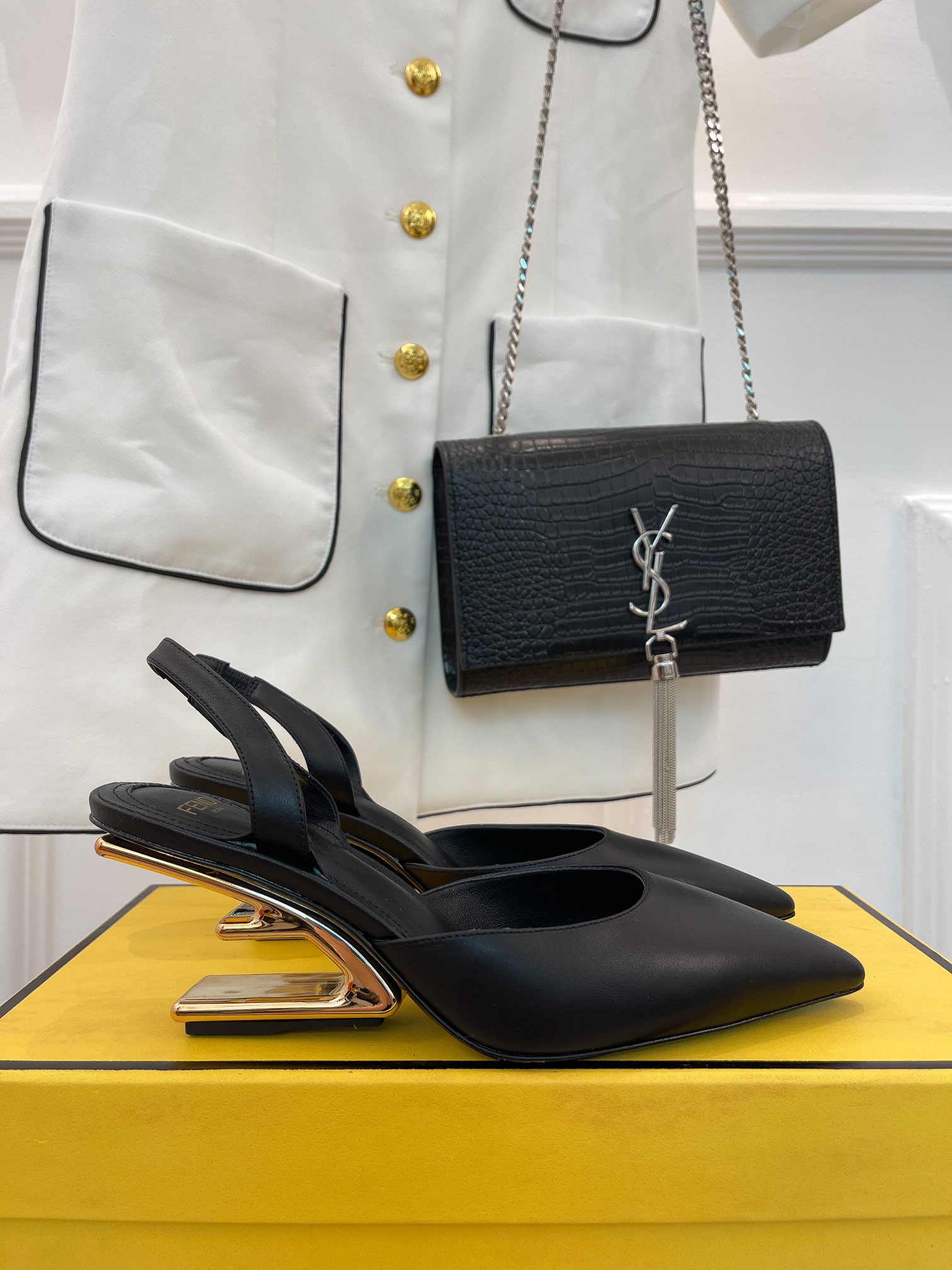 F**di First Black High-Heeled Slingbacks For Women 8J8367NA7F0QA1