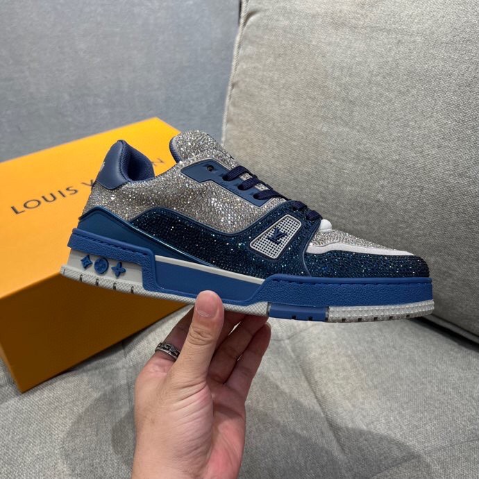 L0vis Vuittion LV Trainer Sneaker Navy Blue For Men LV 1AA6QZ