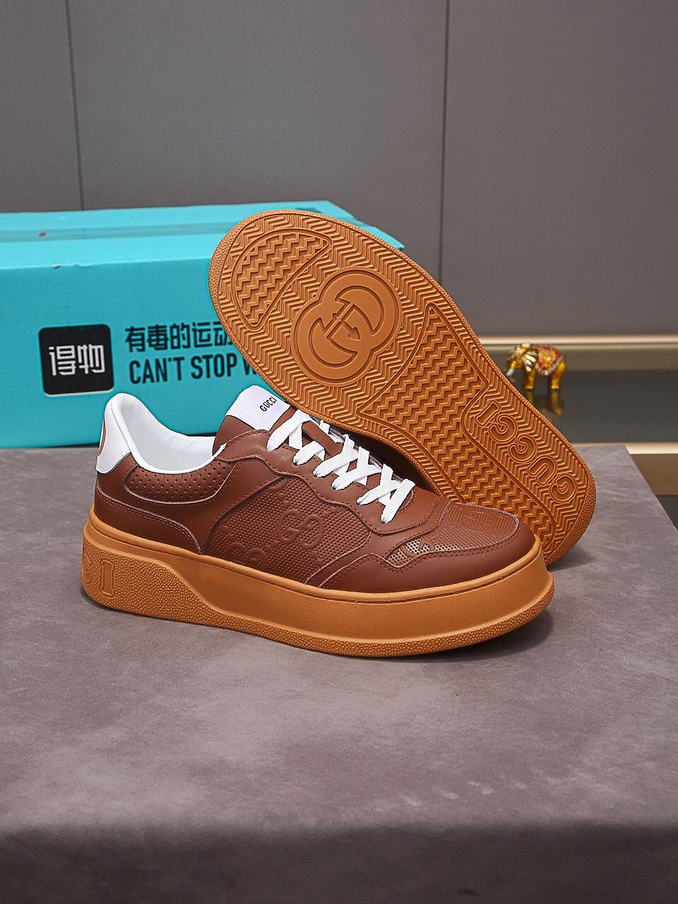 Gvc*1 Men’s GG Embossed Sneaker Brown For Men 669582