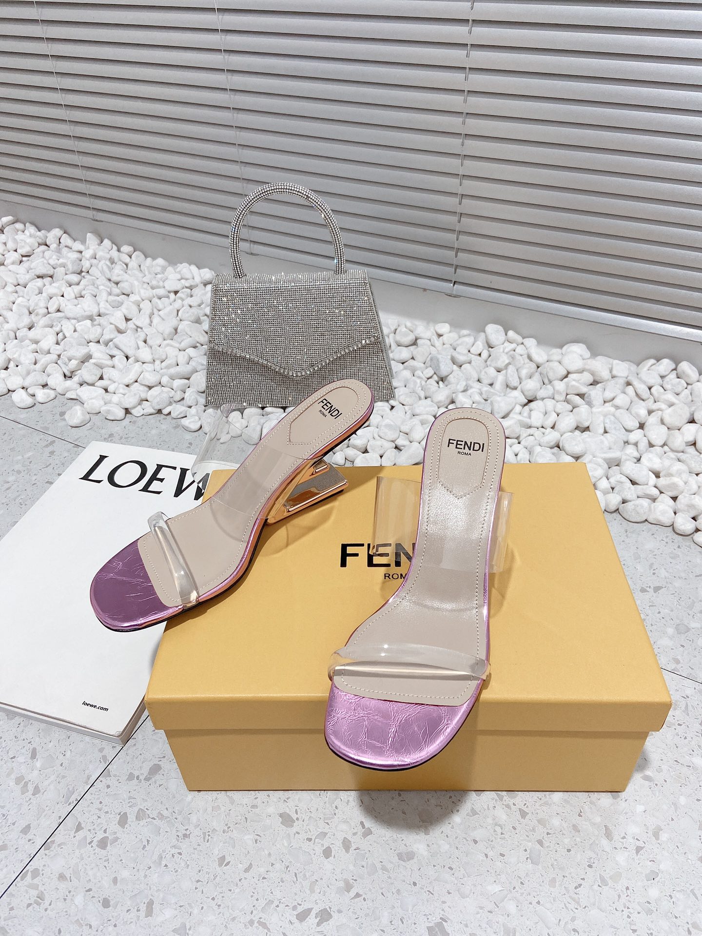 F**di First Pink Transparent Medium-Heeled Sandals For Women