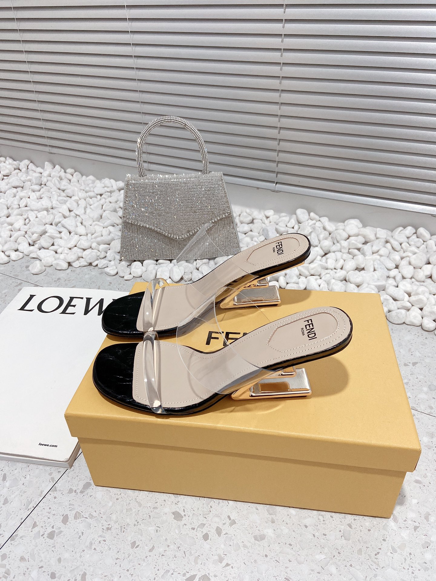 F**di First Black Transparent Medium-Heeled Sandals For Women