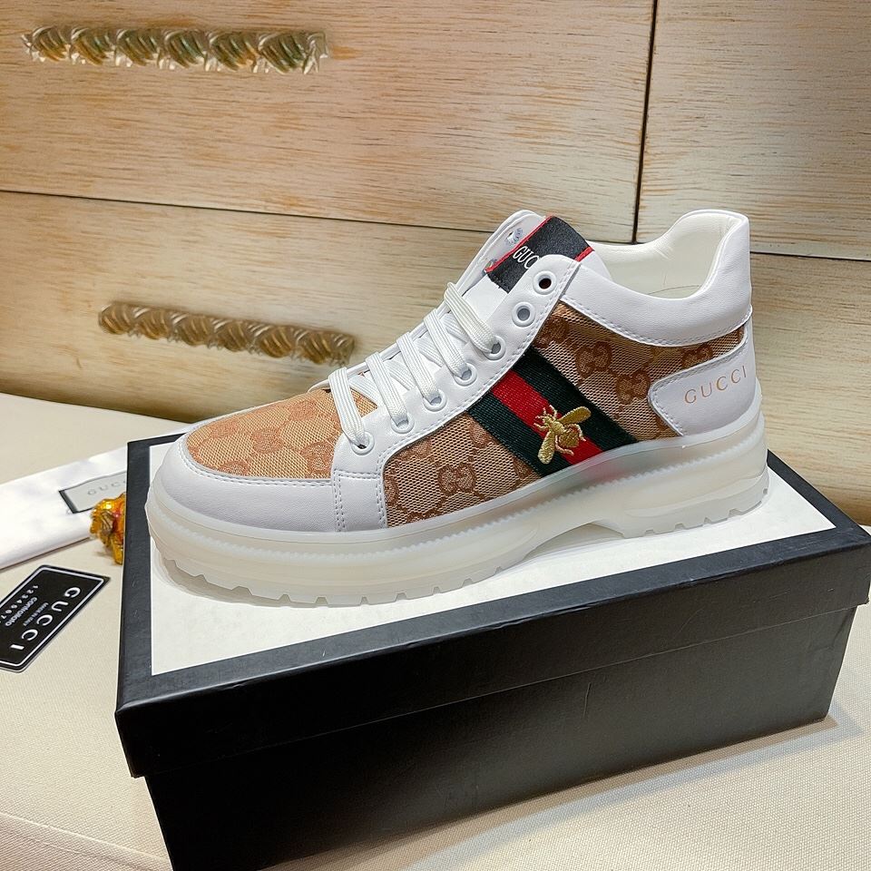 Gvc*1 Men’s GG With Web And Bee High Top Sneaker White For Men