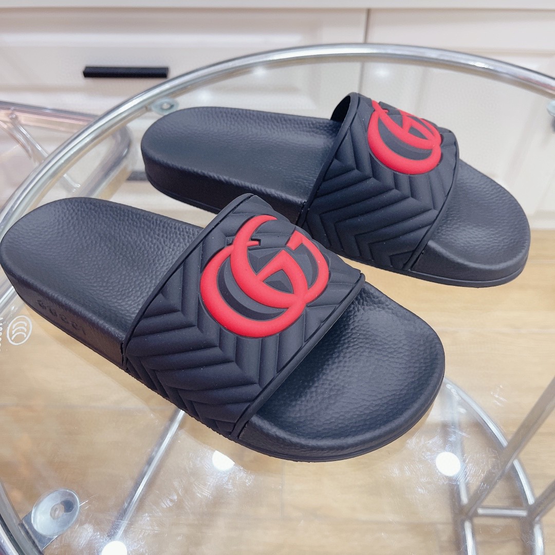 Gvc*1 Men’s Quilted GG Rubber Slide Black And Red For Men 601041
