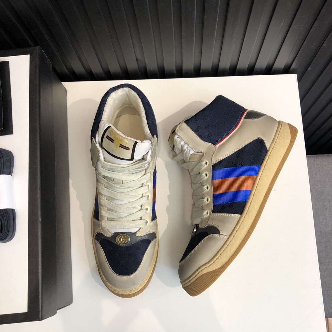 Gvc*1 Men’s GG Screener Distressed High Top Off-White Blue For Men 563730