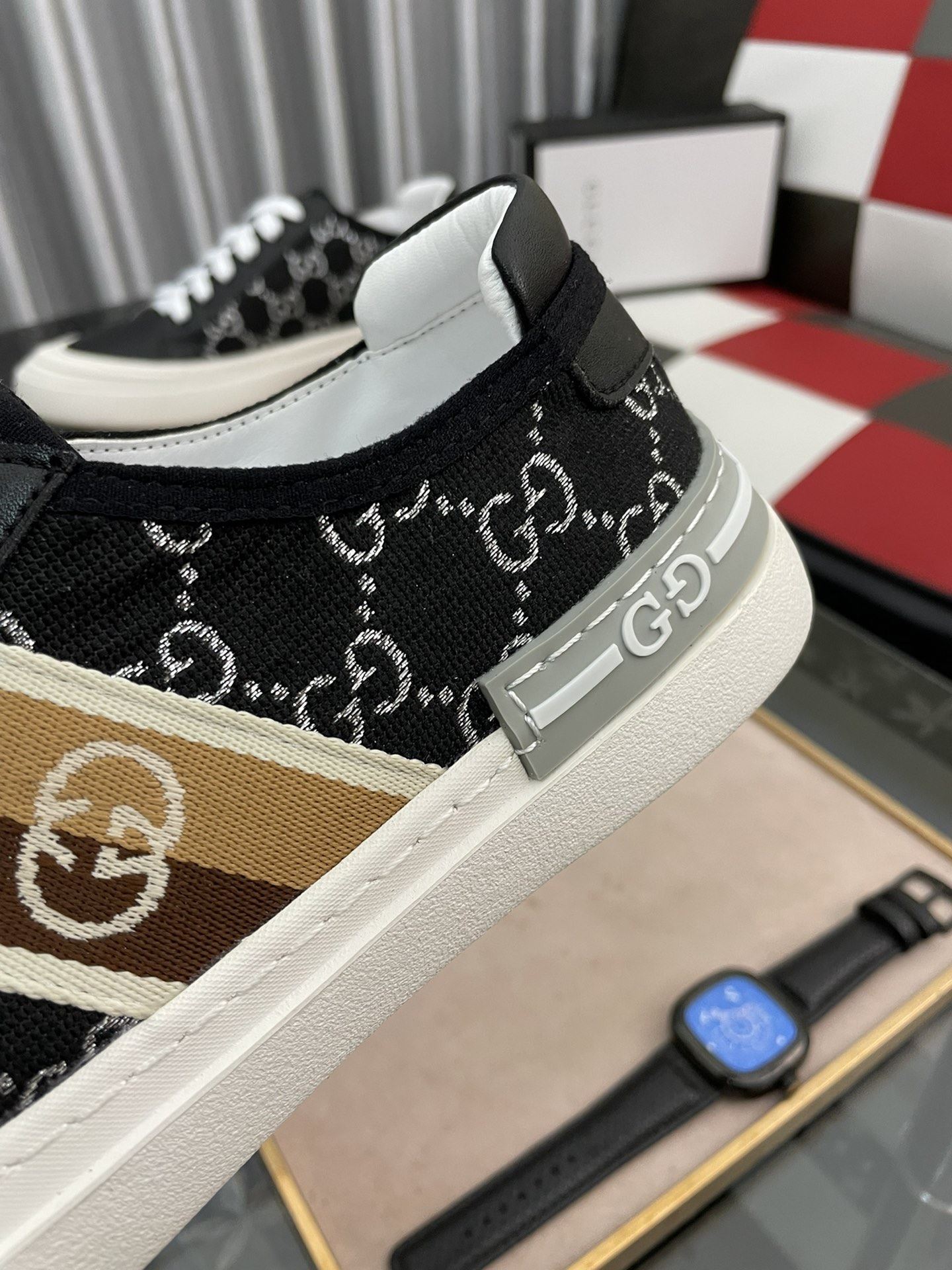 Gvc*1 Men’s GG Embroidery Sneaker With Web Black For Men