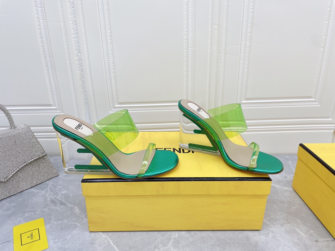 F**di First Green Transparent High-Heeled Sandals For Women