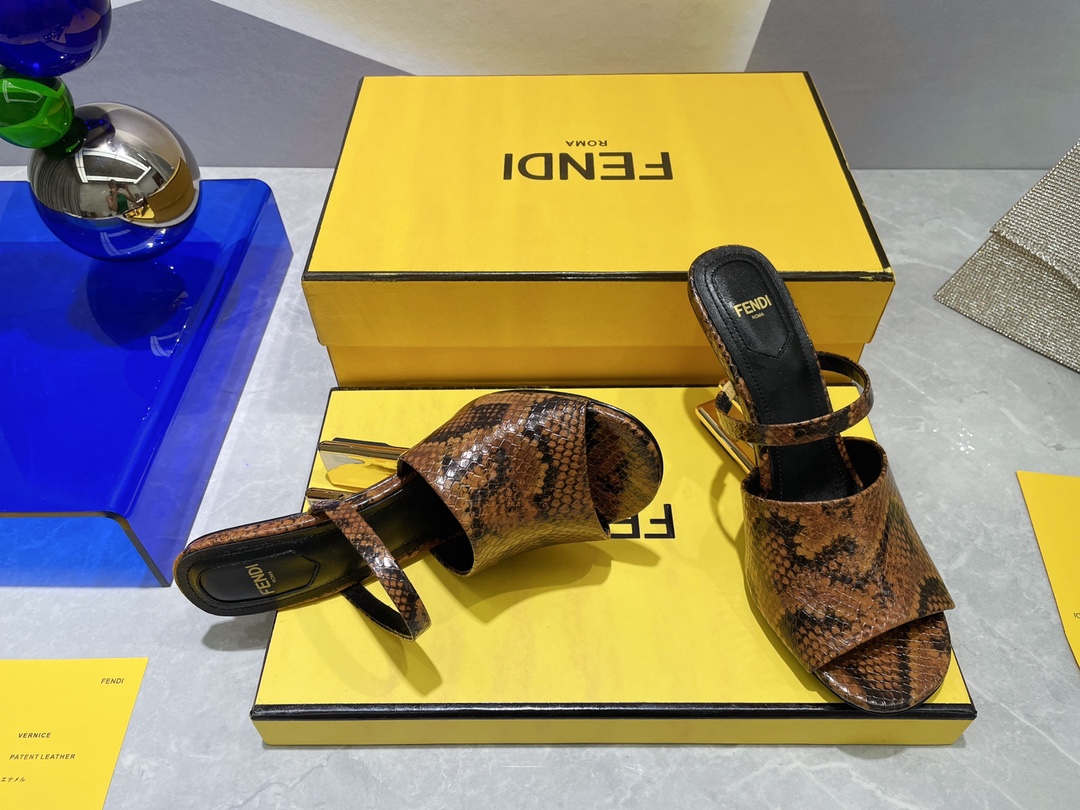 F**di First Dark Brown Python High-Heeled Sandals For Women