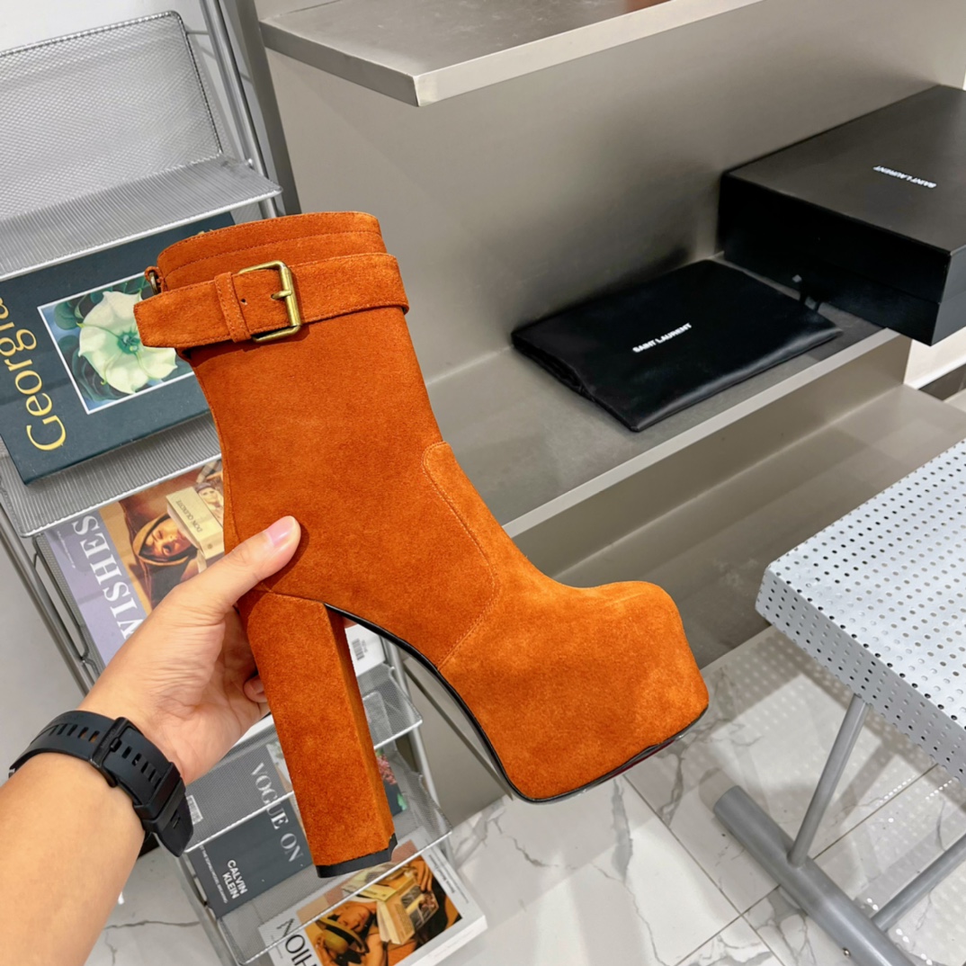 Sa1nt Lau*nt Women’s Cherry Buckle Platform Booties Orange For Women Y51