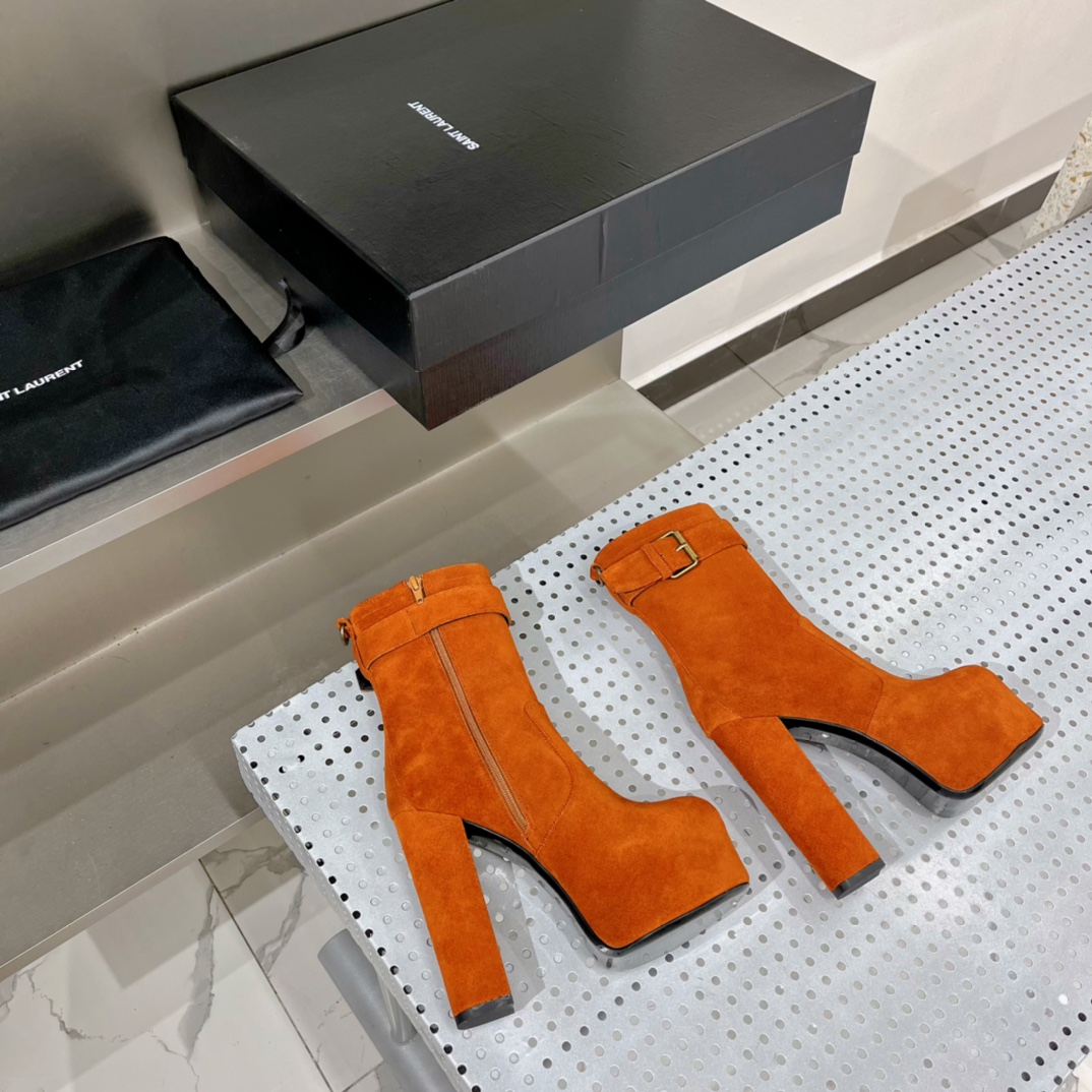 Sa1nt Lau*nt Women’s Cherry Buckle Platform Booties Orange For Women Y51