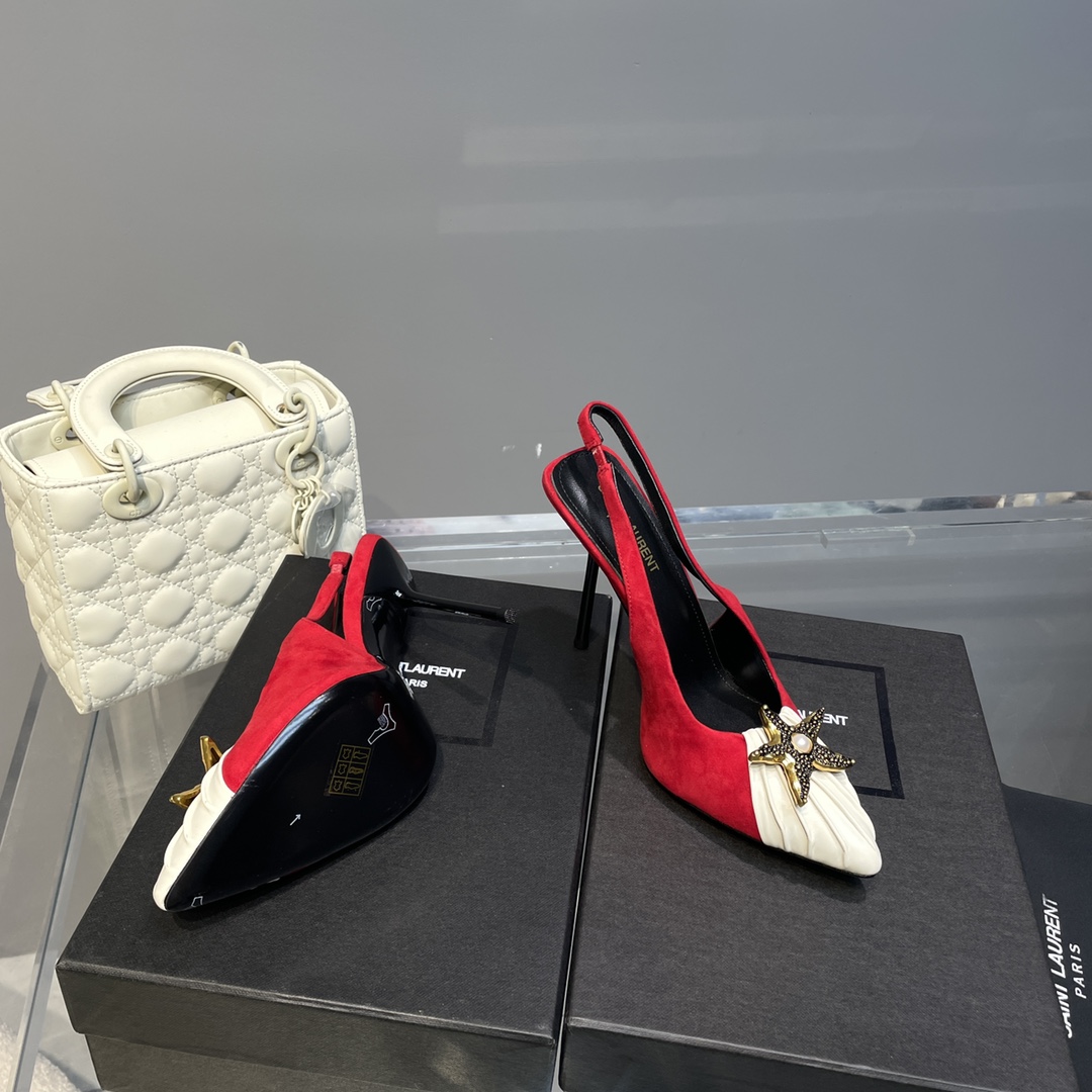 Sa1nt Lau*nt Women’s Silk Slingback Pumps Red For Women Y51