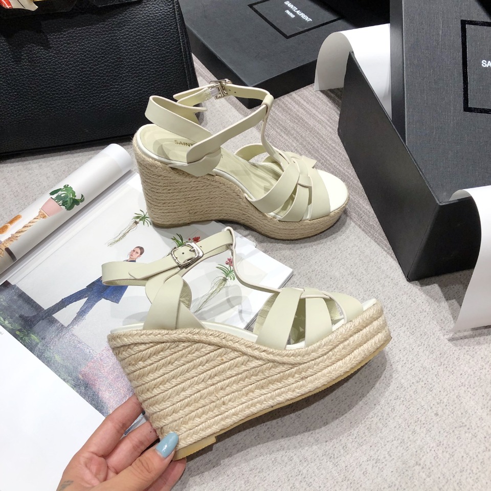 Sa1nt Lau*nt Women’s Tribute Espadrilles Wedge Beige For Women Y51