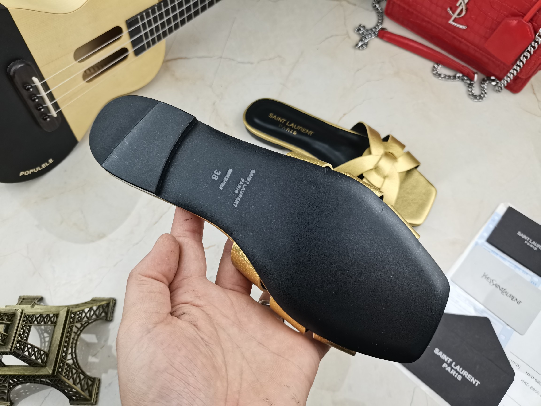 Sa1nt Lau*nt Women’s Tribute Flat Mules Gold For Women Y51