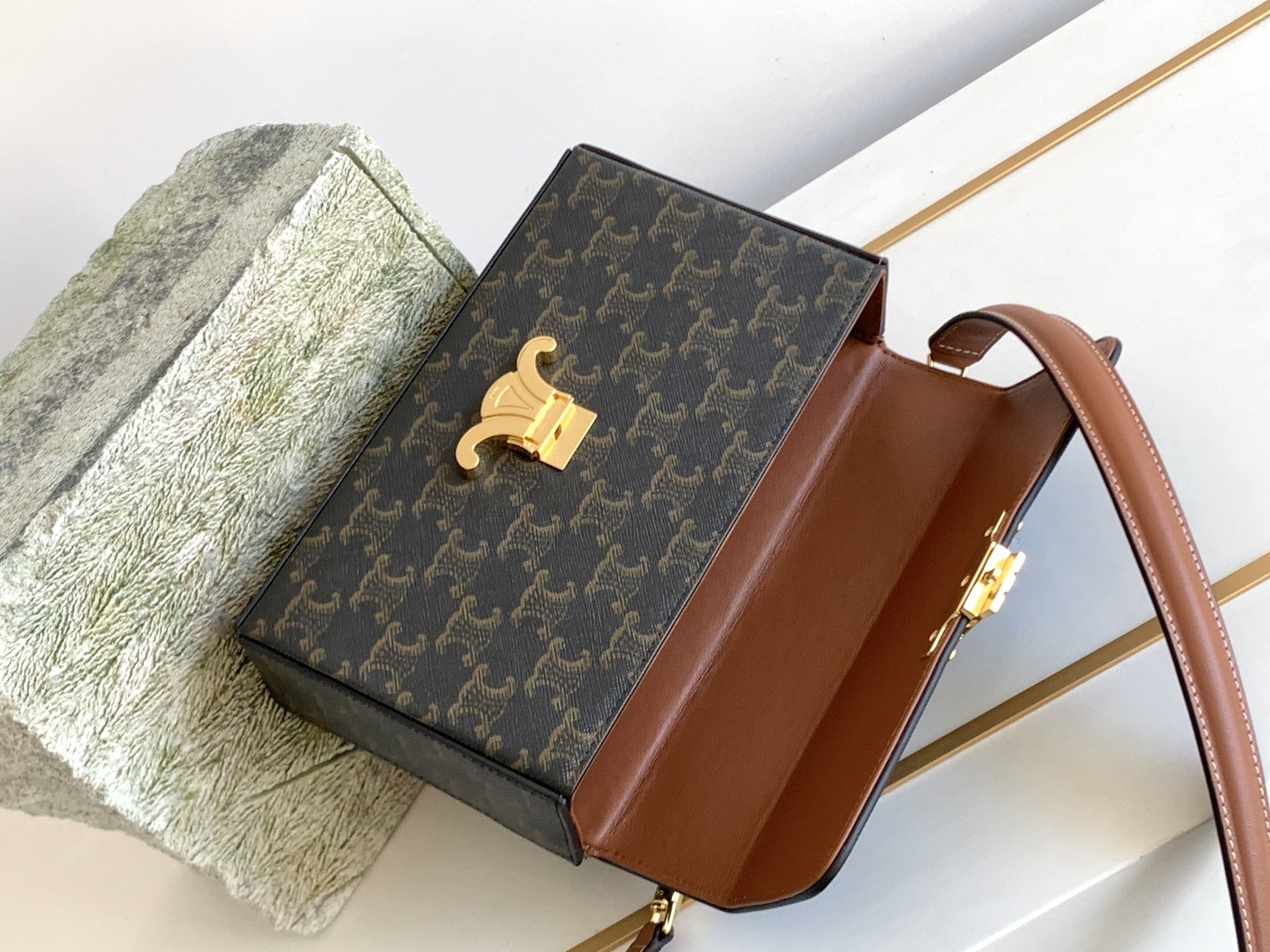 Ce1i*e Box Triomphe Bag In Triomphe Canvas Brown For Women 9in/22cm