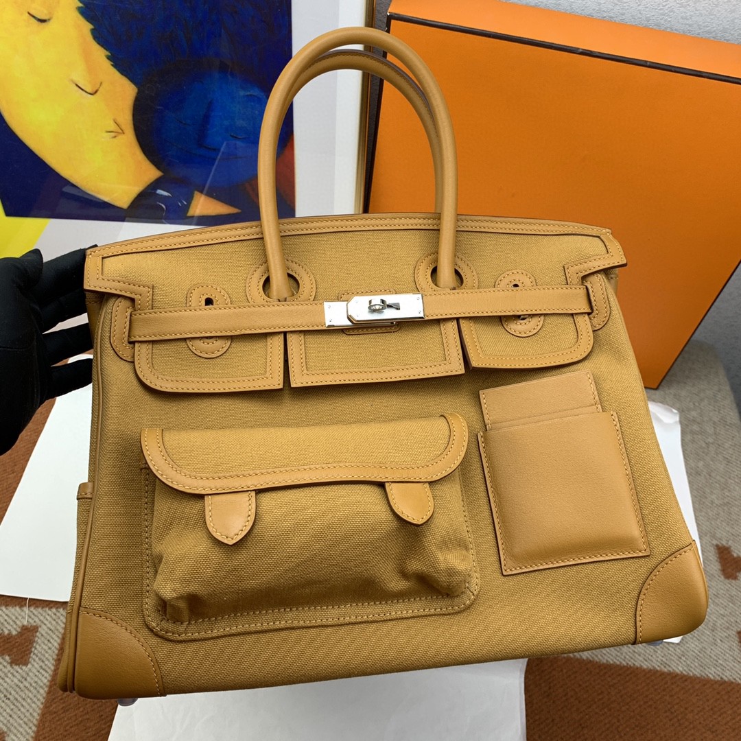 H**me5 Birkin Cargo 35 Beige, Silver Toned Hardware Bag For Women, Women’s Handbags, Shoulder Bags 13.8in/35cm