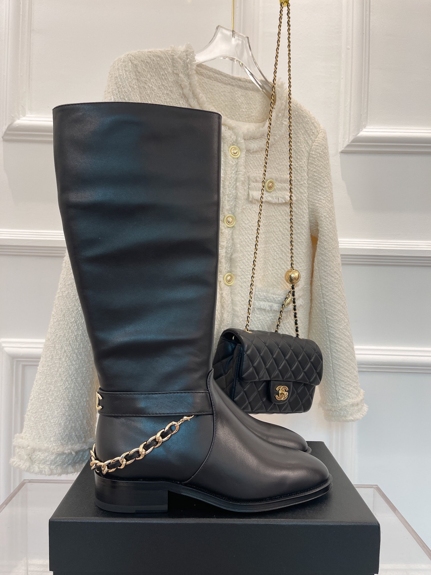 Ch**el Women’s Ankle Boots With Chain Black For Women 1.5in/ 4cm