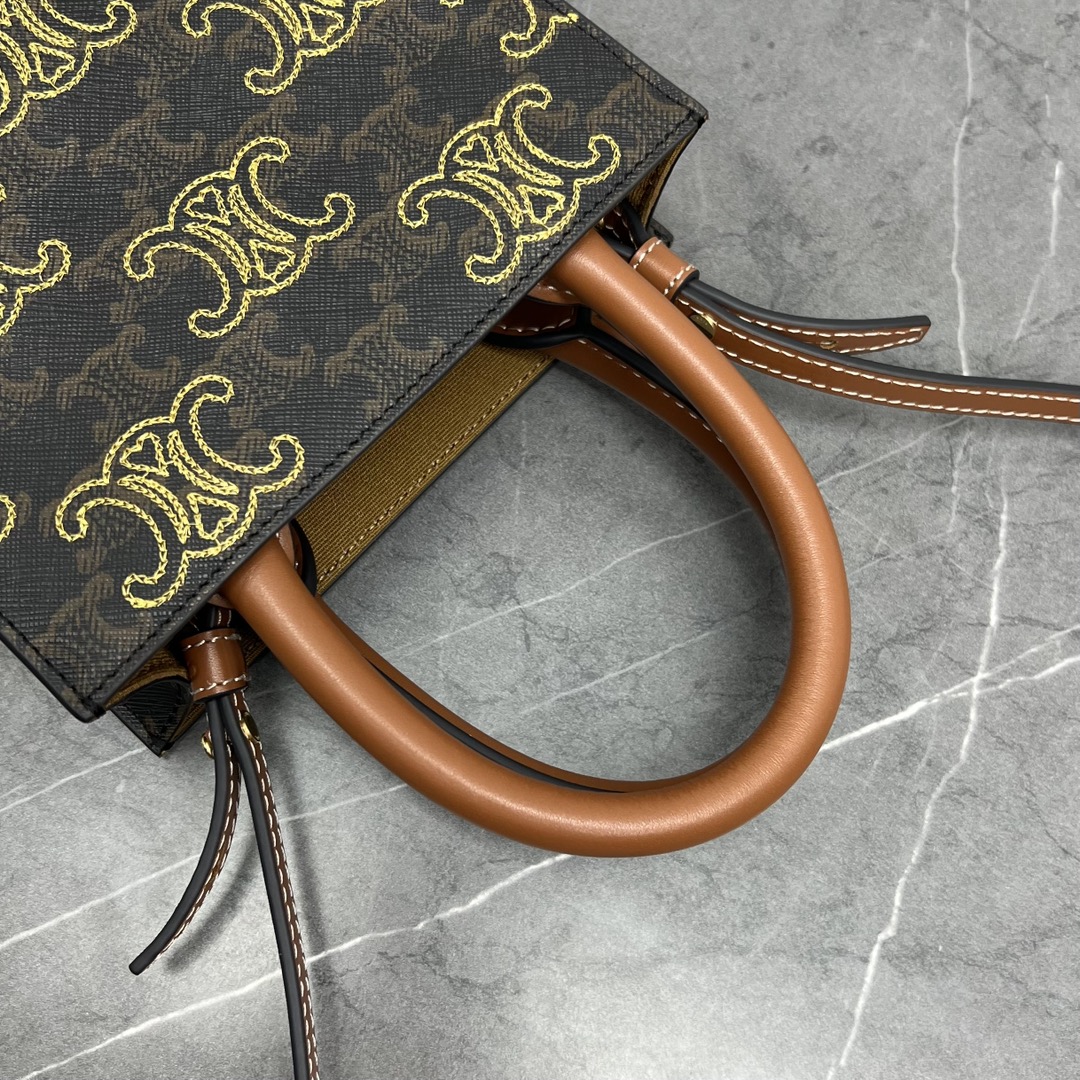 Ce1i*e Mini Folco In Triomphe Canvas With Triomphe Heart Embroidery Brown For Women 8in/20cm