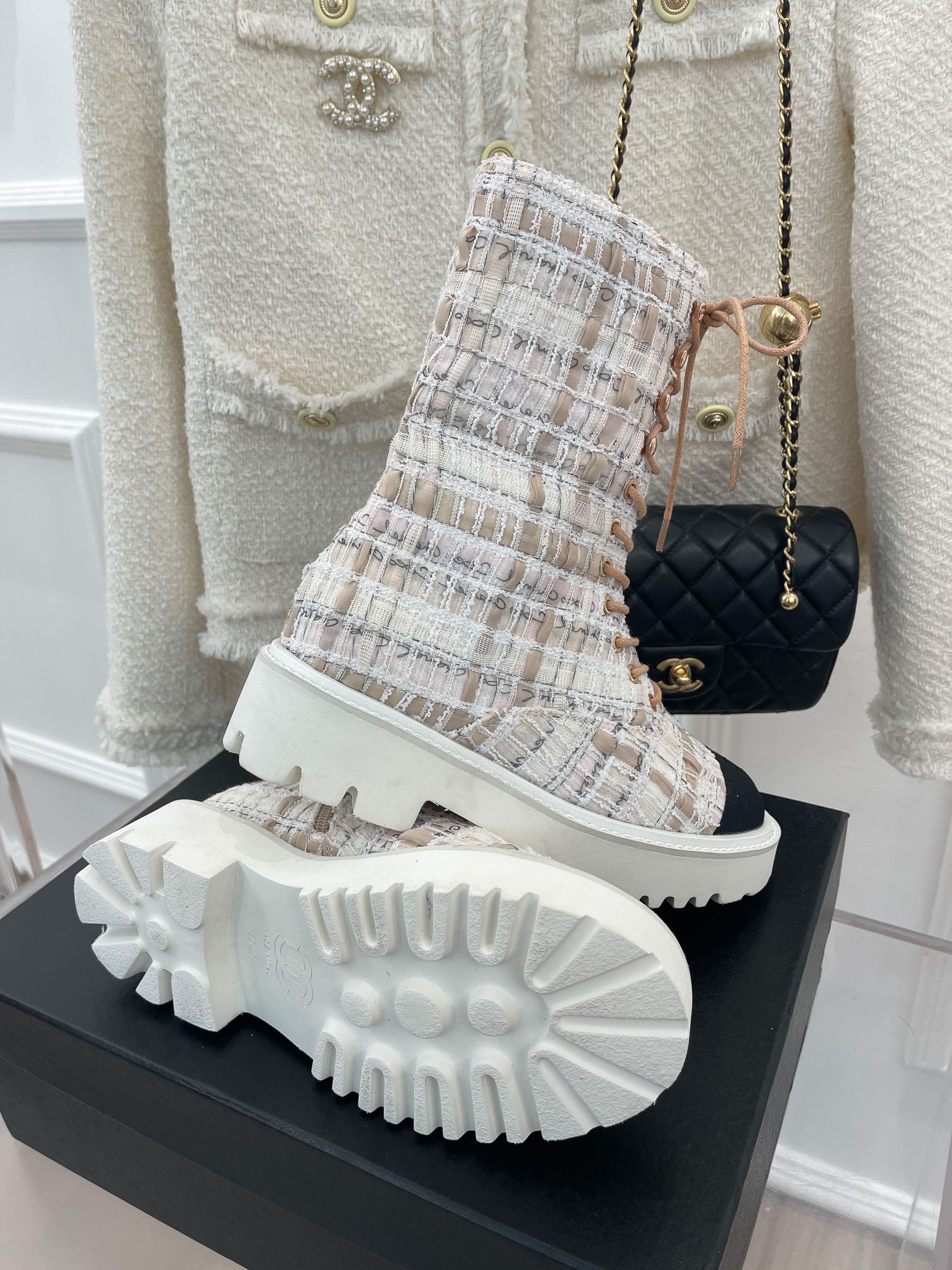 Ch**el Women’s Martin Shoes With Laces White For Women 2in/ 5cm